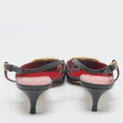 Valentino Black Leather Escape V logo Slingback Pumps Size 40