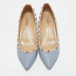 Valentino Blue  Leather Rockstud Pointed Toe Wedge Pumps Size 37.5