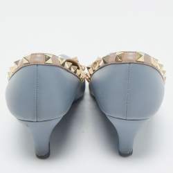 Valentino Blue  Leather Rockstud Pointed Toe Wedge Pumps Size 37.5