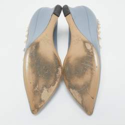 Valentino Blue  Leather Rockstud Pointed Toe Wedge Pumps Size 37.5