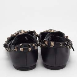 Valentino Black Leather Rockstud Cage Ballet Flats Size 38