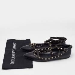 Valentino Black Leather Rockstud Cage Ballet Flats Size 38