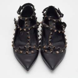 Valentino Black Leather Rockstud Cage Ballet Flats Size 38