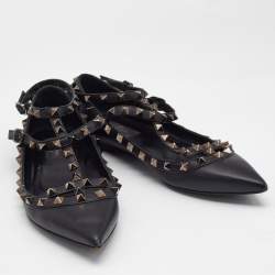 Valentino Black Leather Rockstud Cage Ballet Flats Size 38