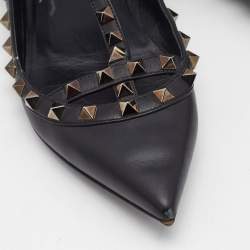 Valentino Black Leather Rockstud Cage Ballet Flats Size 38