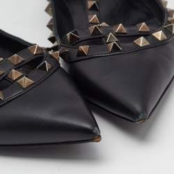 Valentino Black Leather Rockstud Cage Ballet Flats Size 38