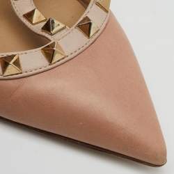 Pre Owned Valentino Beige/Pink Leather Rockstud Caged Pumps Size 37.5