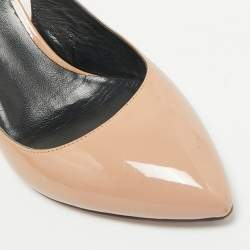 Valentino Beige Patent Leather Pointed Toe Block Heel Slingback Sandals Size 37.5