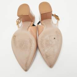 Valentino Beige Patent Leather Pointed Toe Block Heel Slingback Sandals Size 37.5