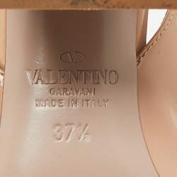 Valentino Beige Patent Leather Pointed Toe Block Heel Slingback Sandals Size 37.5
