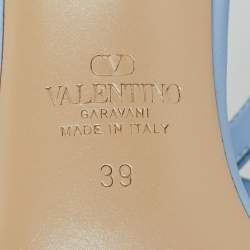 Valentino Light Blue Leather Rockstud Crisscross Ankle Strap Sandals Size 39