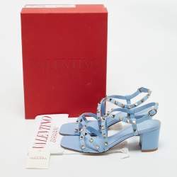 Valentino Light Blue Leather Rockstud Crisscross Ankle Strap Sandals Size 39