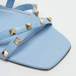 Valentino Light Blue Leather Rockstud Crisscross Ankle Strap Sandals Size 39
