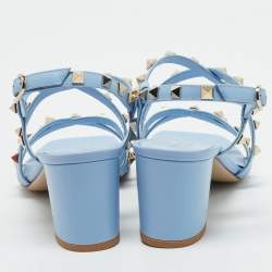 Valentino Light Blue Leather Rockstud Crisscross Ankle Strap Sandals Size 39