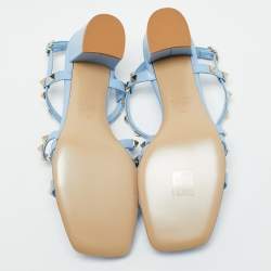 Valentino Light Blue Leather Rockstud Crisscross Ankle Strap Sandals Size 39