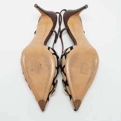 Valentino Brown Iconographe Canvas and Leather VLogo Slingback Pumps Size 39.5