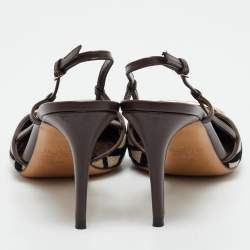 Valentino Brown Iconographe Canvas and Leather VLogo Slingback Pumps Size 39.5