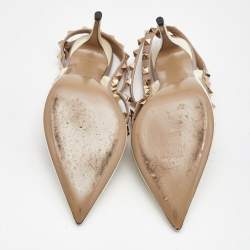 Valentino Off White/Beige Patent and Leather Rockstud Caged Pumps Size 38.5