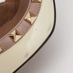 Valentino Off White/Beige Patent and Leather Rockstud Caged Pumps Size 38.5