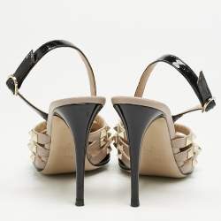 Valentino Black/Dusty Pink Leather Rockstud Caged Slingback Pumps Size 38,5