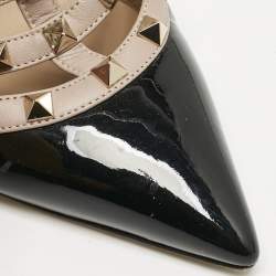 Valentino Black/Dusty Pink Leather Rockstud Caged Slingback Pumps Size 38,5