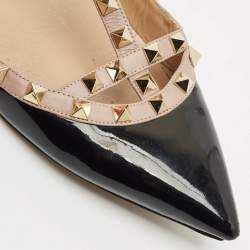 Valentino Black/Beige Patent Leather Rockstud Caged Ballet Flats Size 41.5