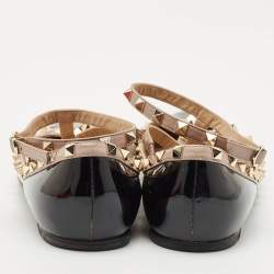Valentino Black/Beige Patent Leather Rockstud Caged Ballet Flats Size 41.5