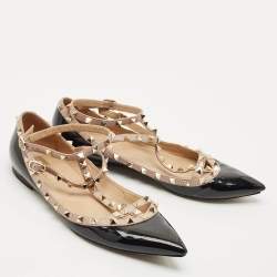 Valentino Black/Beige Patent Leather Rockstud Caged Ballet Flats Size 41.5