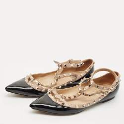 Valentino Black/Beige Patent Leather Rockstud Caged Ballet Flats Size 41.5