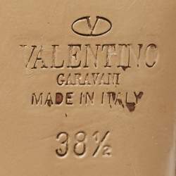 Pre Owned Valentino Beige Patent Leather and Leather Rockstud Caged Ankle Strap Pumps Size 38.5