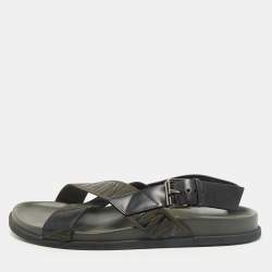 Valentino Black/Green Fabric and Leather VLTN Print Cross Strap Sandals Size 39