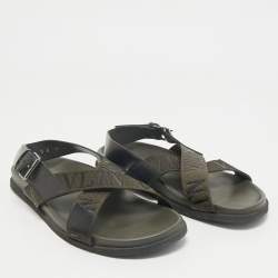 Valentino Black/Green Fabric and Leather VLTN Print Cross Strap Sandals Size 39