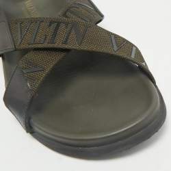 Valentino Black/Green Fabric and Leather VLTN Print Cross Strap Sandals Size 39