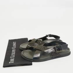 Valentino Black/Green Fabric and Leather VLTN Print Cross Strap Sandals Size 39