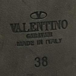 Pre Owned Valentino Black Leather Rockstud Caged Ankle Strap Pumps Size 38