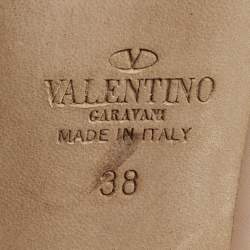 Pre Owned Valentino Beige Leather Rockstud Caged Ankle Strap Pumps Size 38