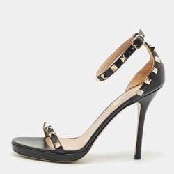Valentino Black Leather Rockstud Ankle Strap Sandals Size 38.5