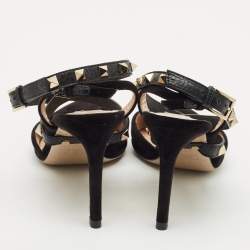 Valentino Black Velvet and Leather Rockstud Ankle Wrap Slingback Pumps Size 36.5