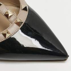 Valentino Black/Dusty Pink Patent and Leather Rockstud Mules Size 37