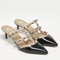 Valentino Black/Dusty Pink Patent and Leather Rockstud Mules Size 37