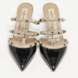Valentino Black/Dusty Pink Patent and Leather Rockstud Mules Size 37
