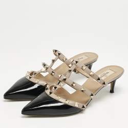 Valentino Black/Dusty Pink Patent and Leather Rockstud Mules Size 37