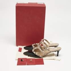 Valentino Black/Dusty Pink Patent and Leather Rockstud Mules Size 37