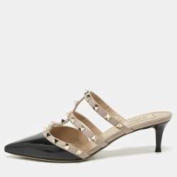 Valentino Black/Dusty Pink Patent and Leather Rockstud Mules Size 37
