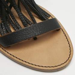Valentino Black Leather Fringe Studded Ankle Strap Block Heel Sandals Size 39