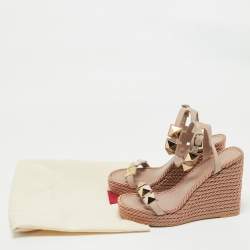 Valentino Beige Suede Roman Stud Platform Wedge Sandals Size 38