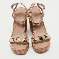 Valentino Beige Suede Roman Stud Platform Wedge Sandals Size 38