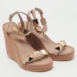 Valentino Beige Suede Roman Stud Platform Wedge Sandals Size 38