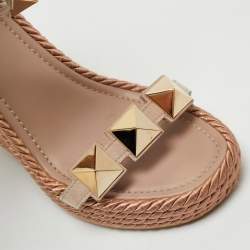 Valentino Beige Suede Roman Stud Platform Wedge Sandals Size 38