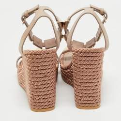 Valentino Beige Suede Roman Stud Platform Wedge Sandals Size 38